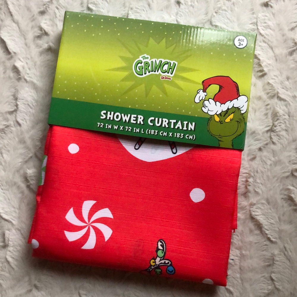 Dr Seuss THE GRINCH Red Holiday Shower Curtain
